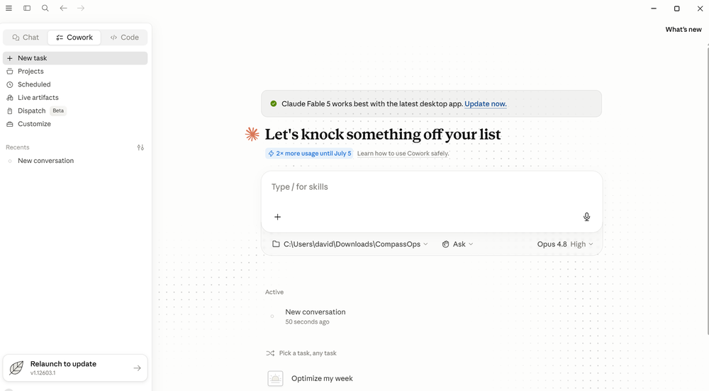 The CompassOps folder loaded as a project in the Claude app